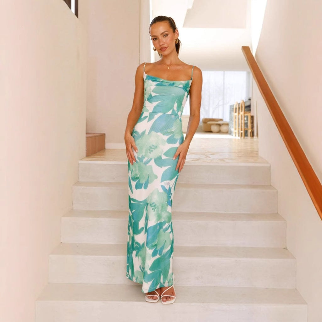 Women's Summer Printed Sleeveless Sexy Fitted Bustier Strapless Dress