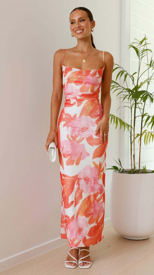 Women's Summer Printed Sleeveless Sexy Fitted Bustier Strapless Dress